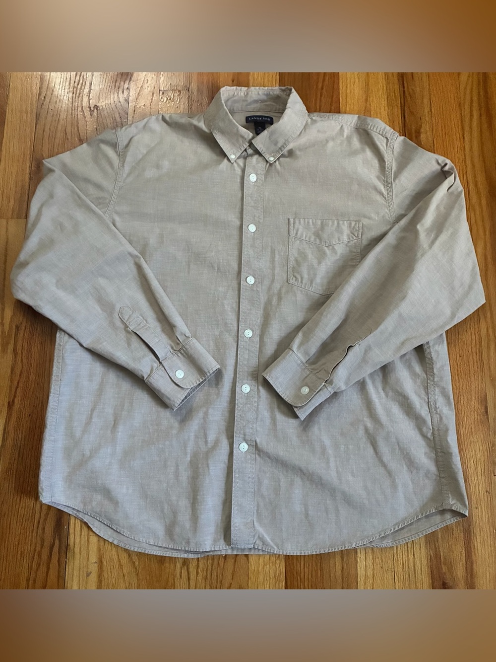 Lands' End Tan Solid Long Sleeve Button-Down Shirt Pocket Men’s XL 17-17 1/2